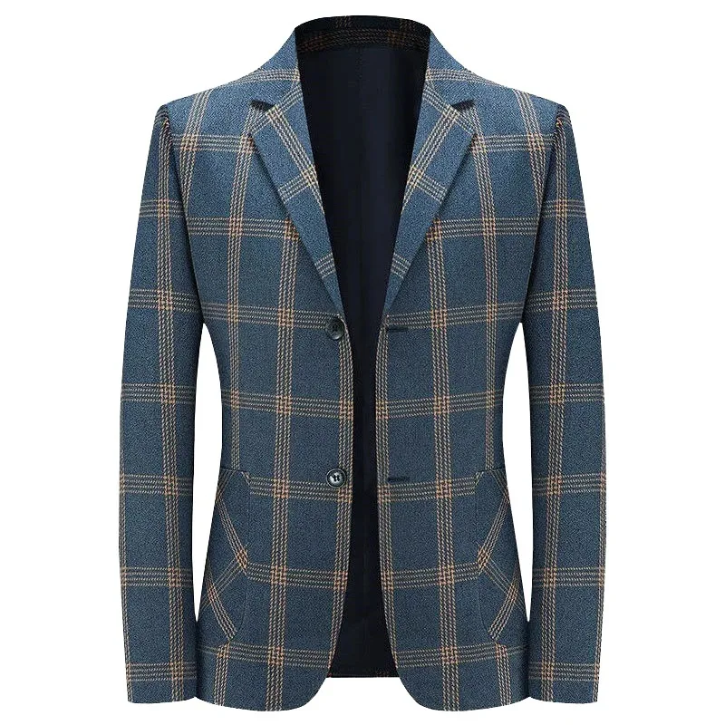 Man Suit Coat Autumn Retro Striped Contrast Color Male Blazer Single-breasted Long Sleeve Pocket Non-ironing Men Outerwear