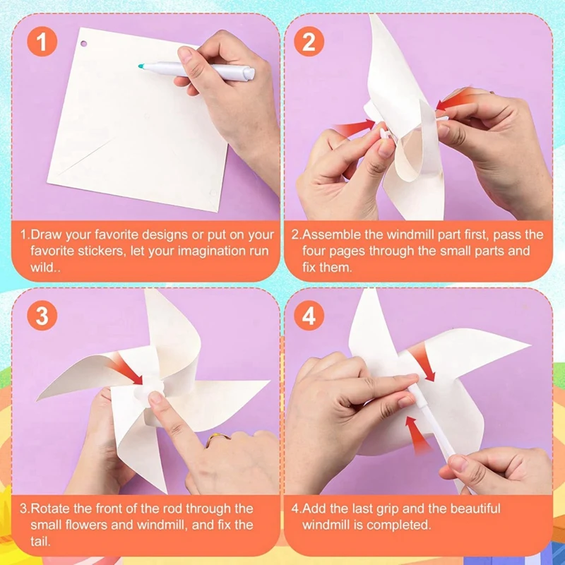 50Pcs DIY Kids Paper Pinwheels, White Blank Paper Pinwheels Blank Plastic Windmills Small Pinwheels For Kids Summer