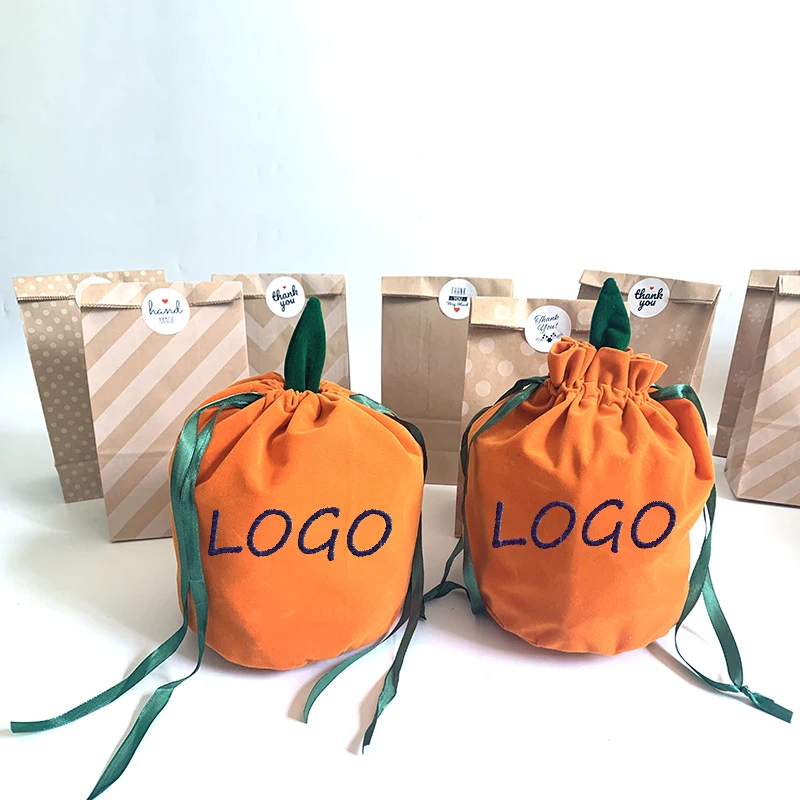 500pcs Velvet Pumpkin Bags Hallowen Gift Pouches Pumpkin Pouches For Hallowen Can Customized Logo 2022 New Design