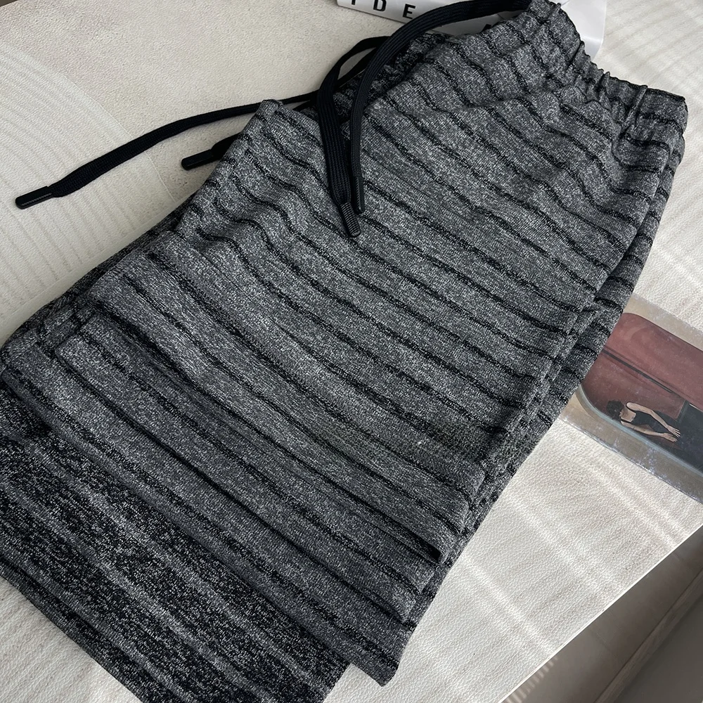 Slimming Wide Leg Pants Korean Sle Commute Knitted Trousers Dstring Elastic Waist Long Pants Faionable Stripes