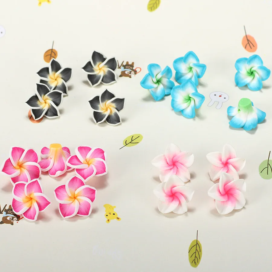 20pcs/lot 20mm Small Polymer Clay Plumeria Frangipani Flower Beads Multicolor Mixed Diy Bracelet Hawaii Jewelry Craft Making