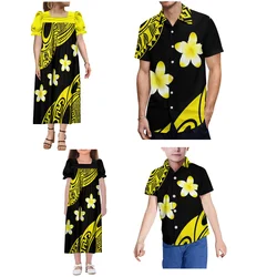 Custom Mumu Fashion Women'S Square Neck Long Dress With Men'S Casual Loose Shirt Samoa Club Family Set Polynesian Design Print