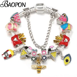 BAOPON New Trendy Crystal Eyes Beads Charm Bracelets With Silver Color Brand Bracelet For Women Men Bijoux Pulseras Jewelry Gift