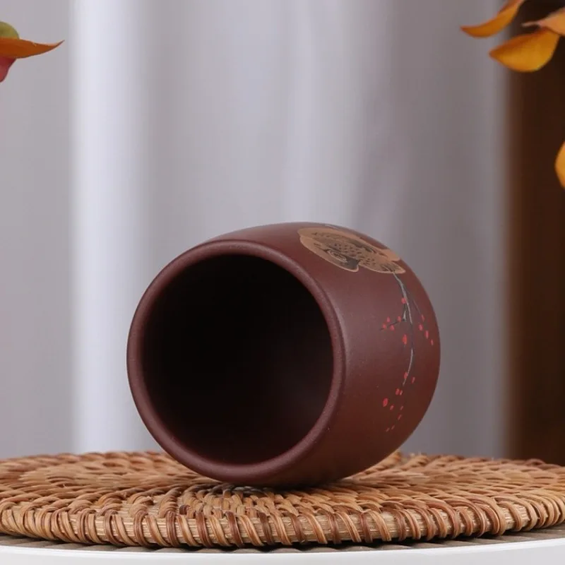 Hand Carved Bird Pattern Yixing Zisha Red Purple Clay Master Cup Kung Fu Tea Tasting Cup for Chinese Tea Ceremony Home Gift