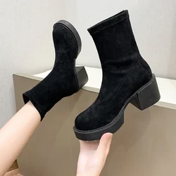 New Women's Boots 2023 Spring High Heel Black Boots Platform Women's Ankle Boots Simple and Comfortable Versatile Women's Boots