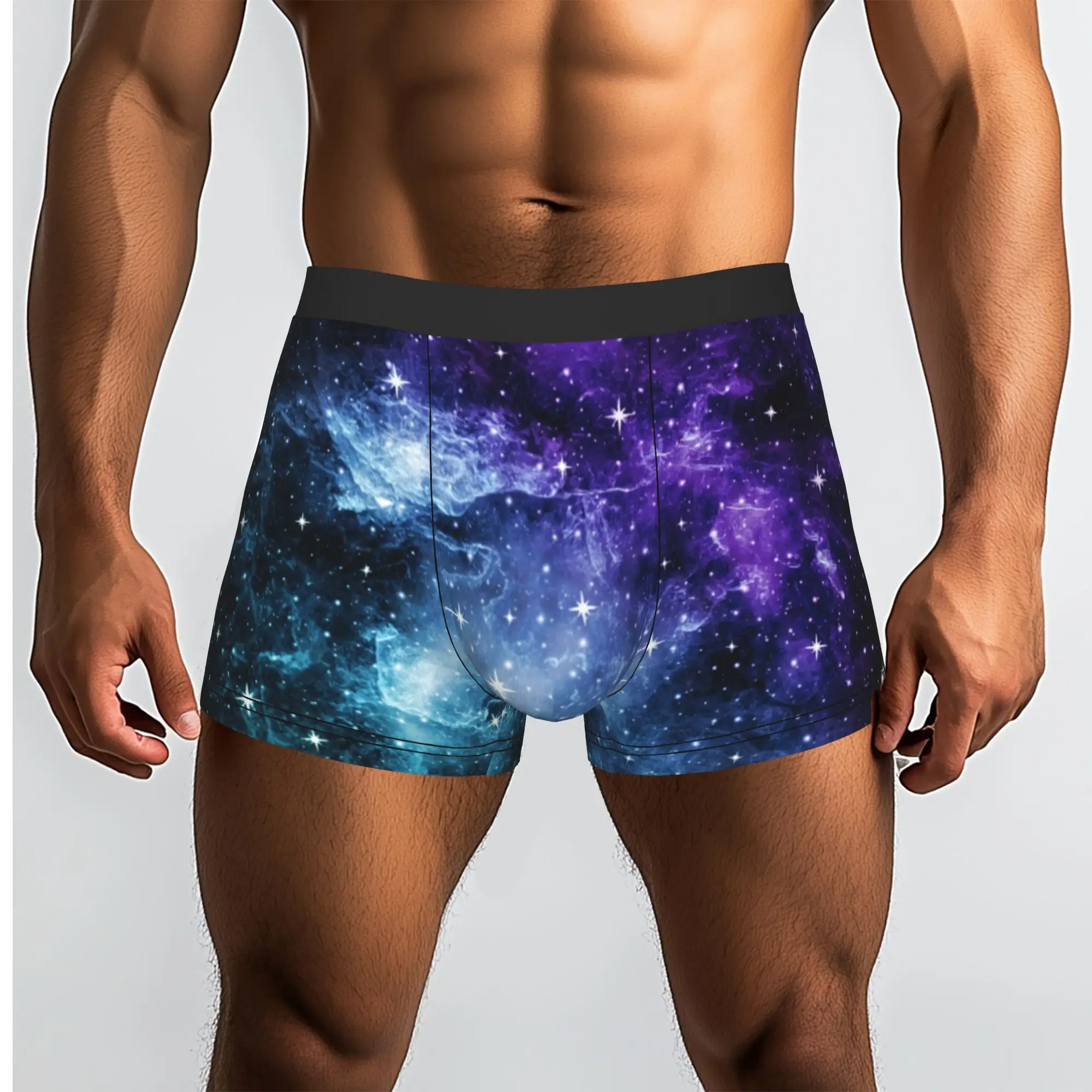 Custom Purple Teal Galaxy Nebula Dream art Underwear Men Stretch  Boxer Briefs Shorts Panties Soft Underpants For Male