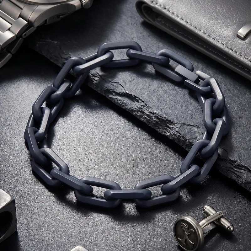 Kalen 8 mm Edelstahl-Armband mit Büroklammerkette für Herren, poliert, matt, ovale Glieder, Armband, Biker-Party-Schmuck, Geschenk für Damen – Detail 8