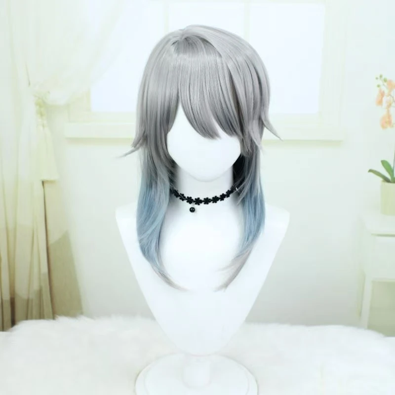 

Парик для косплея по аниме-игре Honkai: Star Rail Sunday, серебристо-синий, из смешанных синтетических волос с сеткой-розой, для Хэллоуина и вечеринок