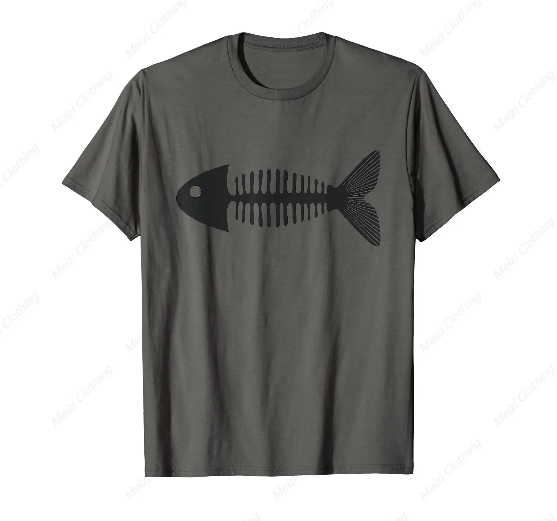 Fun Fish Bone Hip Hop Street T-shirt Fashion Personalized Short Sleeve Men's and Women's Cotton Casual T-shirts