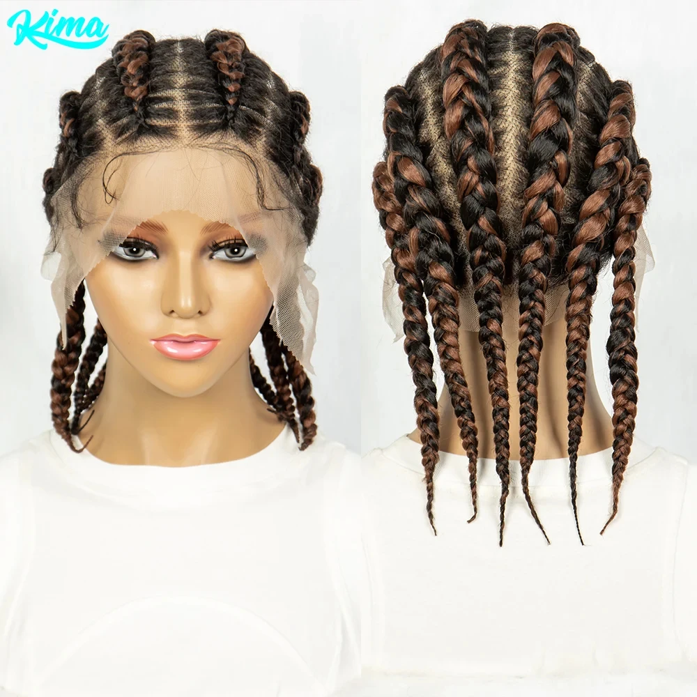 KIMA-Full Lace Cornrow Box Braided Wig, Perruques frontales en dentelle synthétique pour femmes africaines, Perruque tressée avec cheveux de bébé, Perruques tressées pour hommes