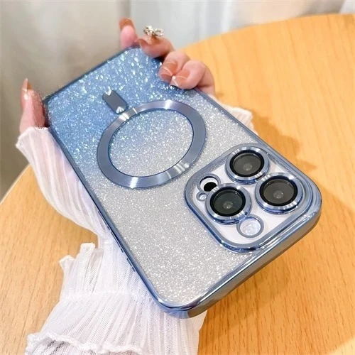 بريق لامعة حالات آيفون 17 الهواء 16 15 14 13 12 11 برو ماكس زائد Magsafe تصفيح لينة بلينغ غطاء شحن لاسلكي الساخن #3