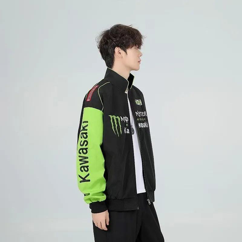 بدلة سباق كاواساكي للخريف والشتاء ملابس قطنية بدلة ركوب الدراجات سترة أمريكية بدلة بيسبول للرجال سترة دراجة نارية نسائية #4