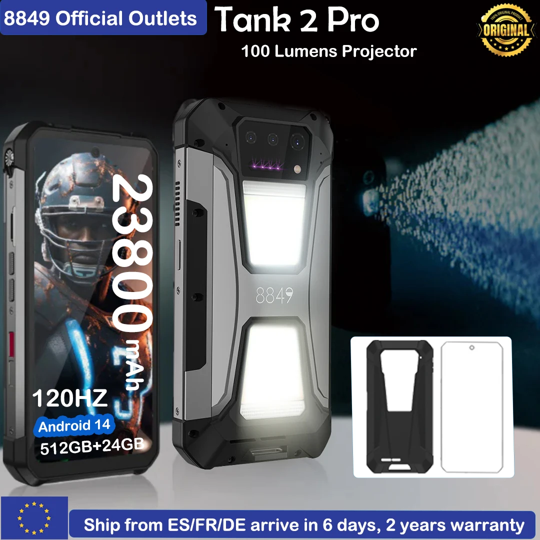 8849 Tank 2 PRO Smartphone robuste Unihertz avec projecteur écran 2.4K 24GB 512GB téléphone portable 23800mAh 120W téléphone Android 14
