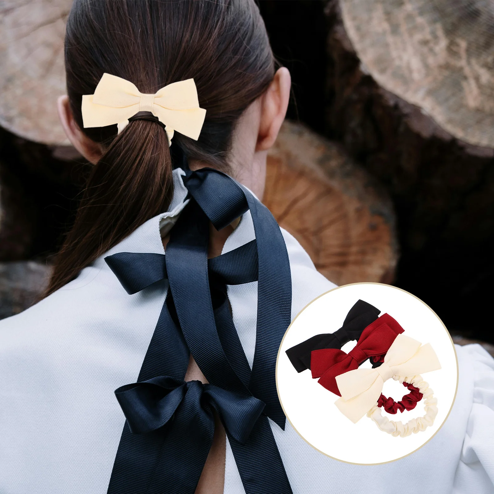 

9Pcs French Vintage Silk Bow Scrunchies Bowknot Ponytail Holders Elastic Hair Bands Wedding Holiday Party Accessories