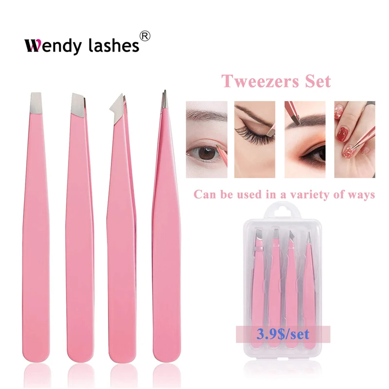 1 Set/Make up Eyelash Tweezers Self Grafting Stainless Steel Curved Straight Pink Tweezer For Lashes Extension Make Up Tools