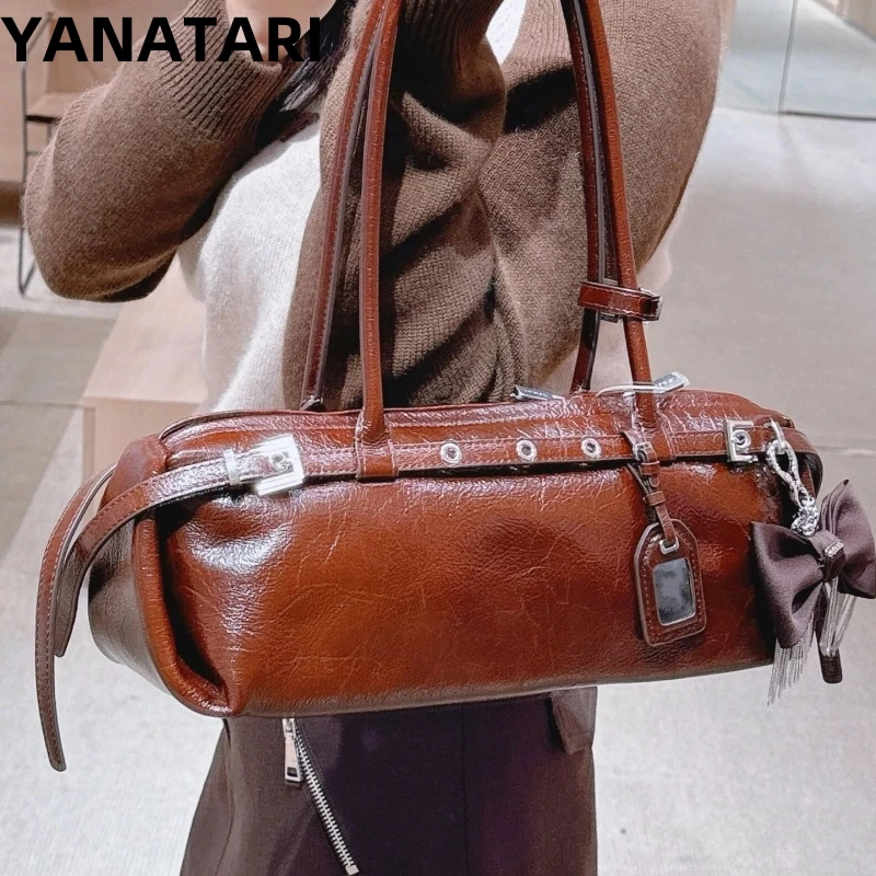 YANATARI genuine leather bag woman 2025 korean luxury bag vintage long shoulder bag Handbags ladies underarm Bag Shopping bag