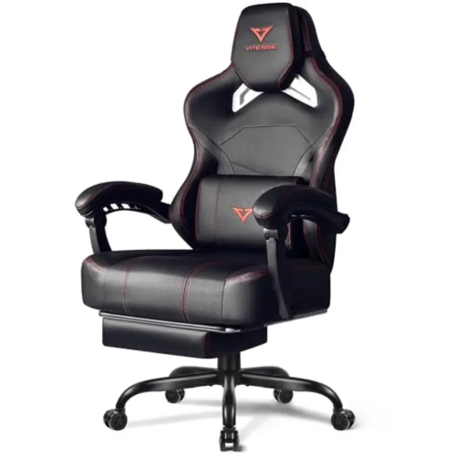 Big and Tall Gaming Chair for Home Office Use, Premium PU Leather, Black, 400lb Capacity with Retractable Footrest and Lumbar S