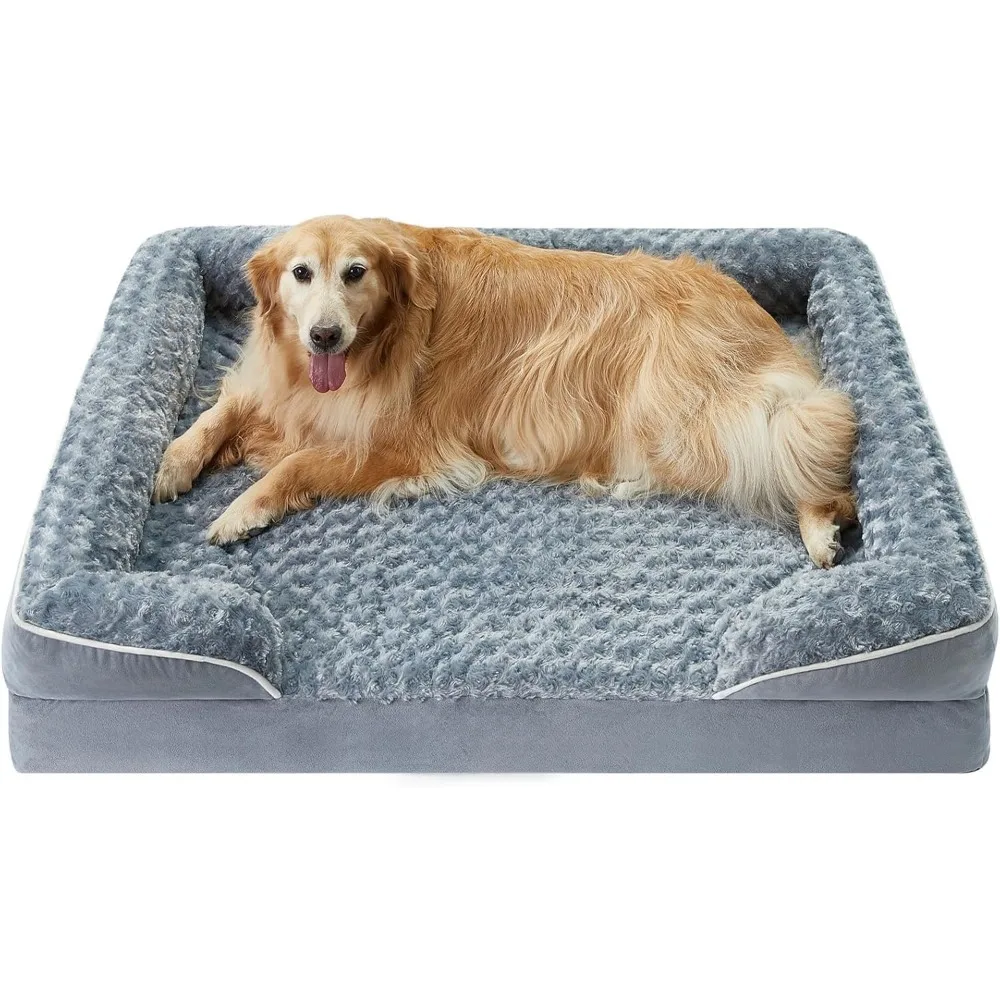 Dog Bed with Waterproof Lining & Non-Skid Bottom, Washable, Orthopedic Egg Foam Couch, Extra Large Bolster Dog Bed