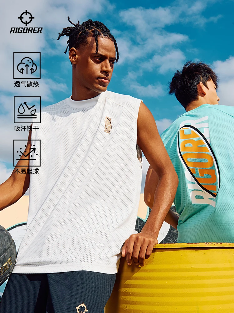 

RIGORER Professional Sports Vest Men Basketball Running Sweat Absorbing Clothes White Fashionable Wide Shoulder Top
