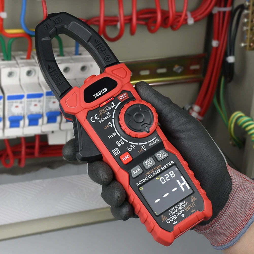 TA813B 1000A Clamp Meter with NCV Alarm Backlit VA Screen 6000 Counts Auto Range for Electrical Testing and Troubleshooting