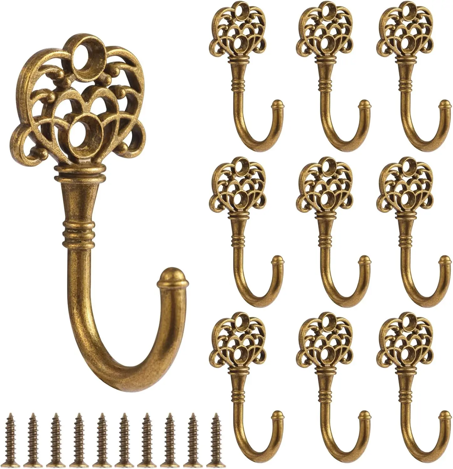 

10 Pcs Vintage Metal Wall Hooks, Bohemian Decorative Hooks with Screws, for Hanging Towels, Coats, Bronze