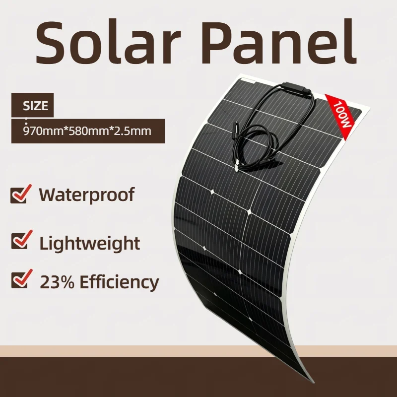100W PET Flexibles Solarpanel 18V Solarmodule Tragbare PV-Modelle für 12V Batterieladung 1000W Heimsystem-Kits Wohnmobil Boot Camping Outdoor-Nutzung