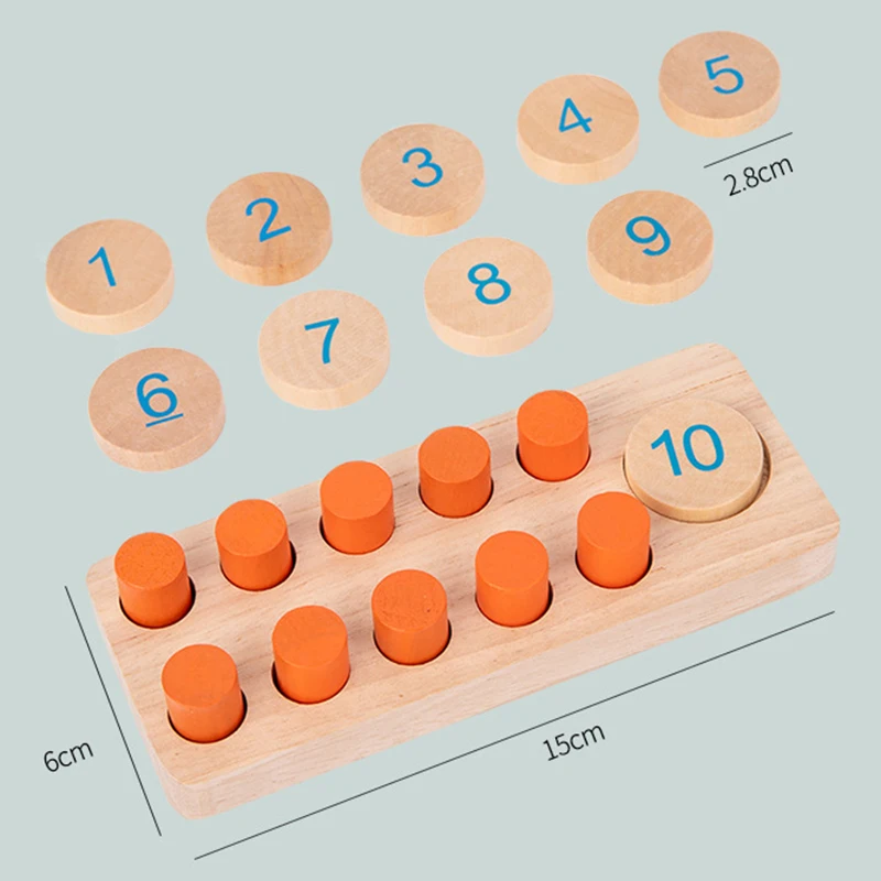 Kids Montessori 1-10 Numbers Counter Wooden Math Toy Learning Digital Board Ten-Frame Cognition Counting Sensory Education Games