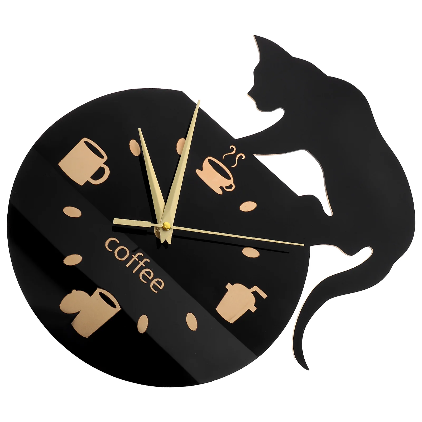 

Small Cat Wall Clock Silent Climbing Cat Coffee Cup Design Cartoon Clock For Bedroom Living Room Kitchen Wall Decoration
