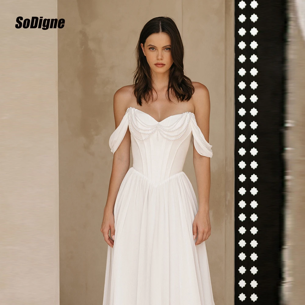 

SoDigne A-line Chiffon/Satin Wedding Dresses Off Shoulder Bridal Dress Church 2026 Long Bride Gown vestidos de novia Customized