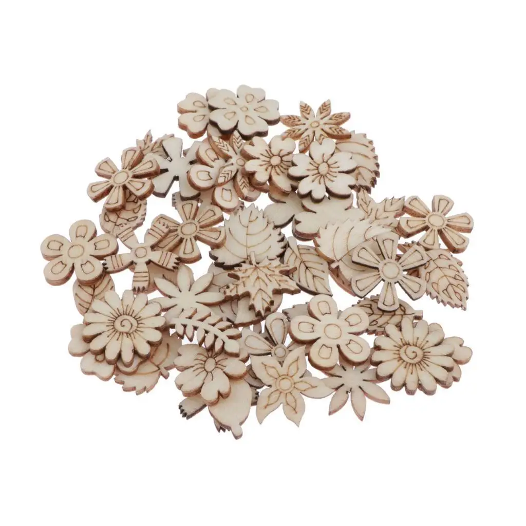 50 Pcs Wooden Flower Embellishments Crafts Tree Pendants Ornaments