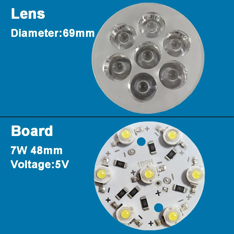 Led Chip 5V 69mm 5W 7W Lamp Light Board Bulb Round Light Source with Lens