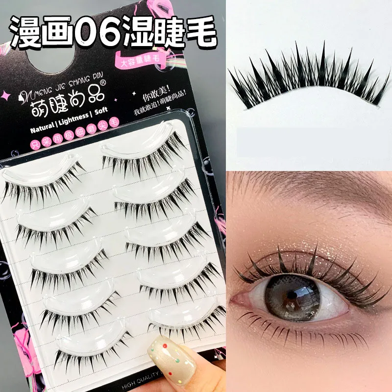 New 5Pairs Natural 3D Lashes Dramatic Fairy Clusters Manga Fake Eyelashes Wholesale Cos Little Devil Eyelash Extension Tool