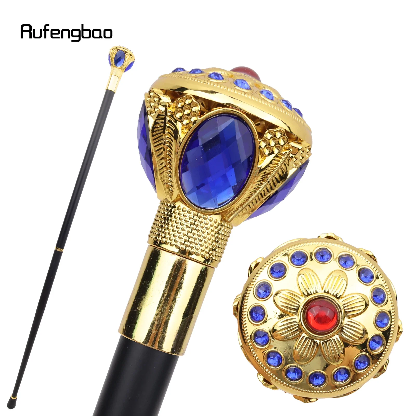 Golden Blue Flower Ball Fashion Walking Stick Decorative Stick Cospaly Vintage Party Fashionable Walking Cane Crosier 91cm