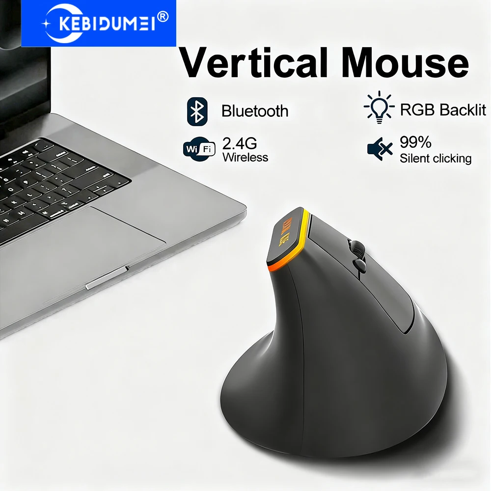 

Dual Mode Vertical Mouse 2.4G Wireless Mouse Bluetooth Mouse RGB Gaming Ergonomic Rechargeable Mouse Silent Mice for PC Laptop
