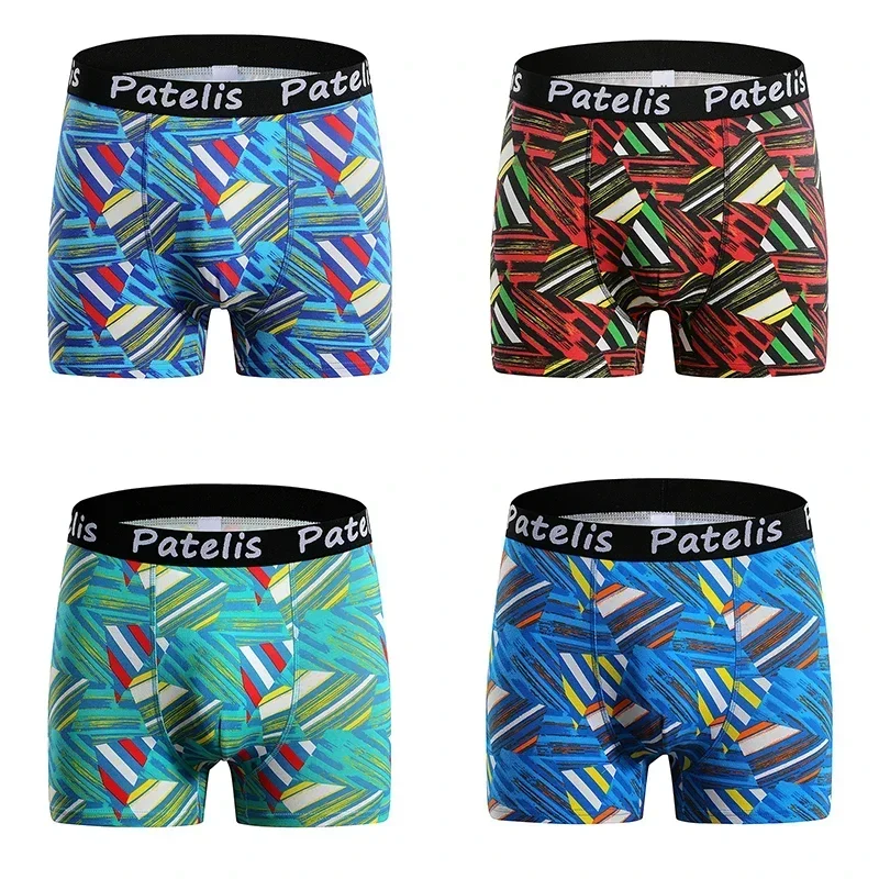 

1pc/4pcs Men's Boxers 40-120kg Panties Shorts for Man Comfortable Underwear Cotton Stylish Geometric Print Male Briefs Clothing
