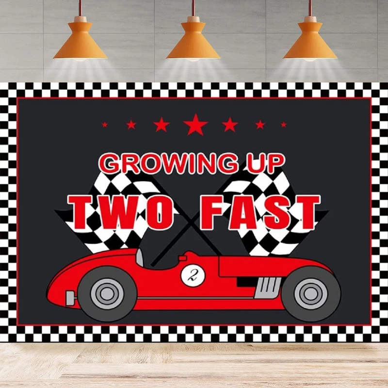 

Photography Backdrop For Racing Car Happy 2nd Birthday Background Kids Two Fast Second Birthday Cake Table Banner Photo Studio
