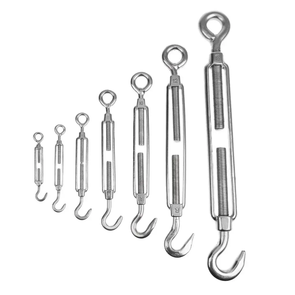 Rustproof Hook Eye Turnbuckle Stainless Steel Open Body Wire Rope Tensioner for Marine Application