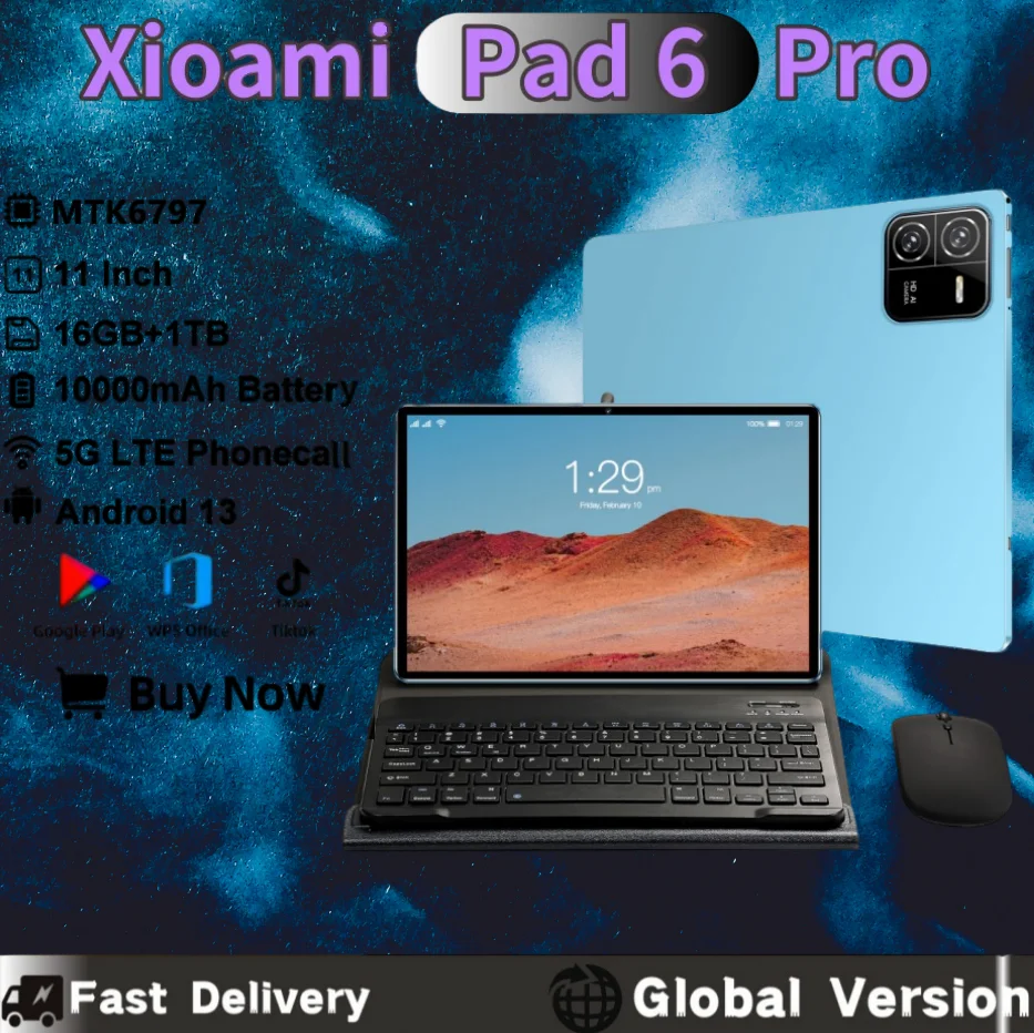 

Global Limited Pad 6 Pro XioaMi Tablet 4K HD Screen Android 13 16GB+1TB Bluetooth5.0 5G GPS WIFI Dual SIM Commuter Office Tablet