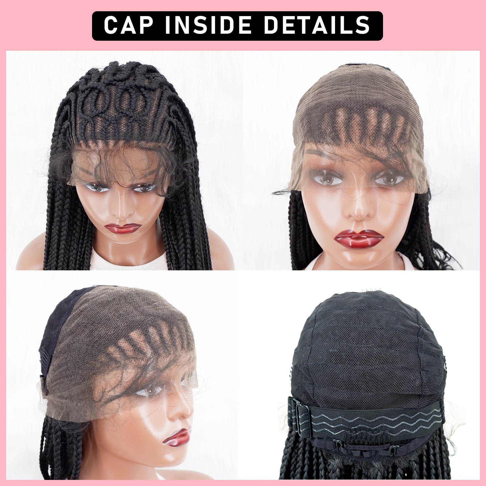 34inch Synthetic Handmade Cornrow Braided Wigs Lace Front Wig Knotless Box Braided Lace Wig with Baby Hair For Black Women