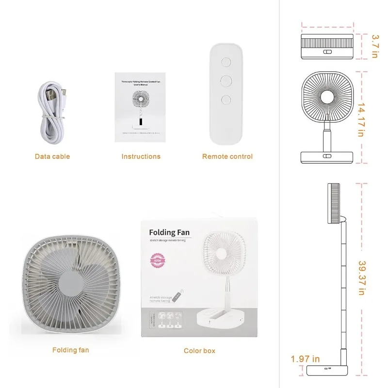 Портативный Складной вентилятор-подставка, Складной вентилятор для стола, использует перезаряжаемый аккумулятор 7200 мАч, телескопический пульт дистанционного управления