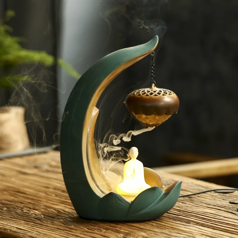 

Подвесная горелка для благовоний Lotus, светодиодная лампа с обратным потоком, ночник с подвеской и украшением