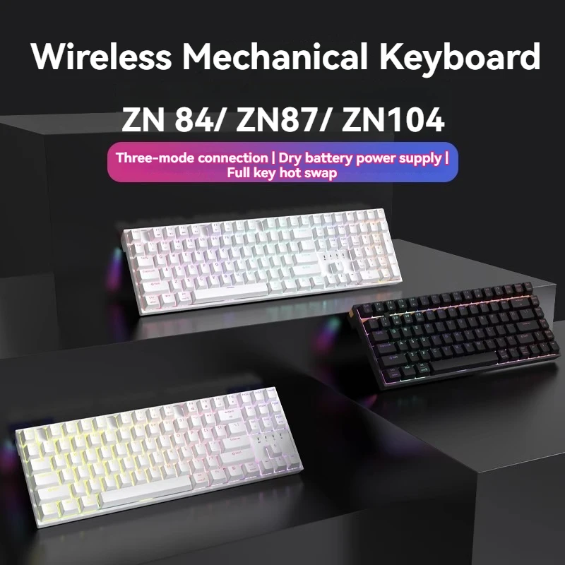 

ZN84/ZN87/ZN104 Mechanical Keyboard RGB Three-Mode Wireless Bluetooth 2.4G Kaihua Axis Hot Swap Wireless Gaming Keyboard PC