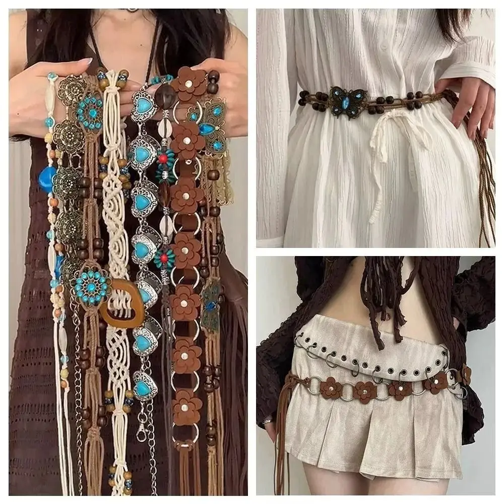 New Butterfly Tassel Waist Chain Y2K Trendy Bohemian Belt Vintage Summer Beach Accessories Flower Bohemian Belt