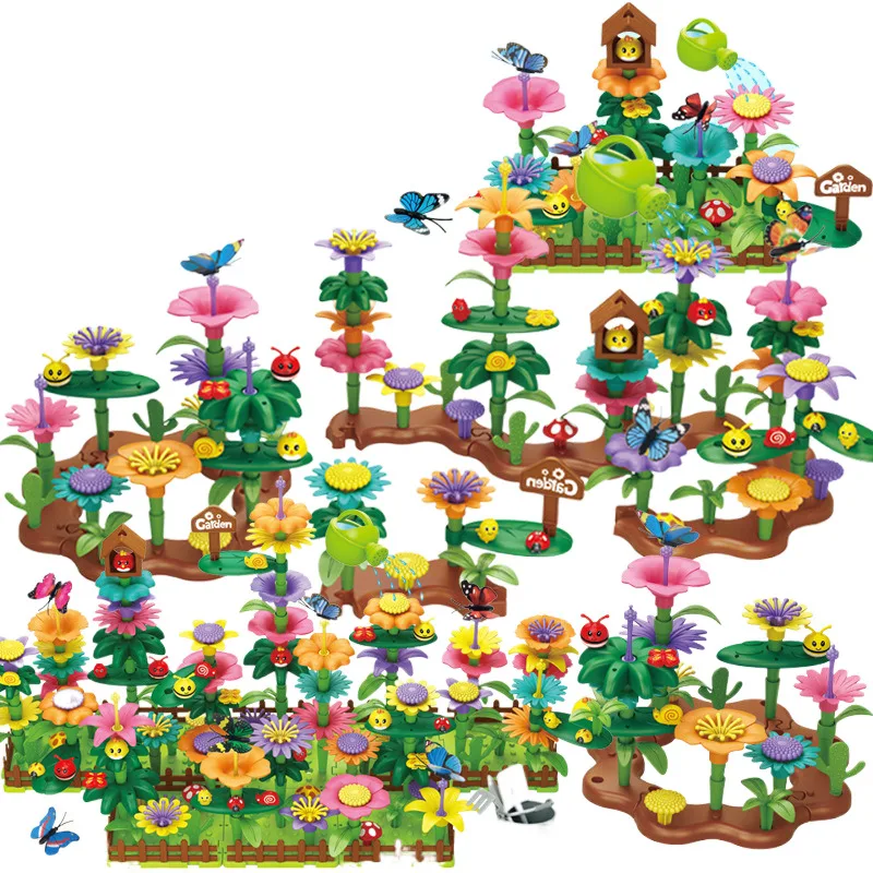 Bloco de construção infantil brinquedos multifuncional jardim diy arranjo flor do bebê quebra-cabeça desenvolvimento jardim quebra-cabeça