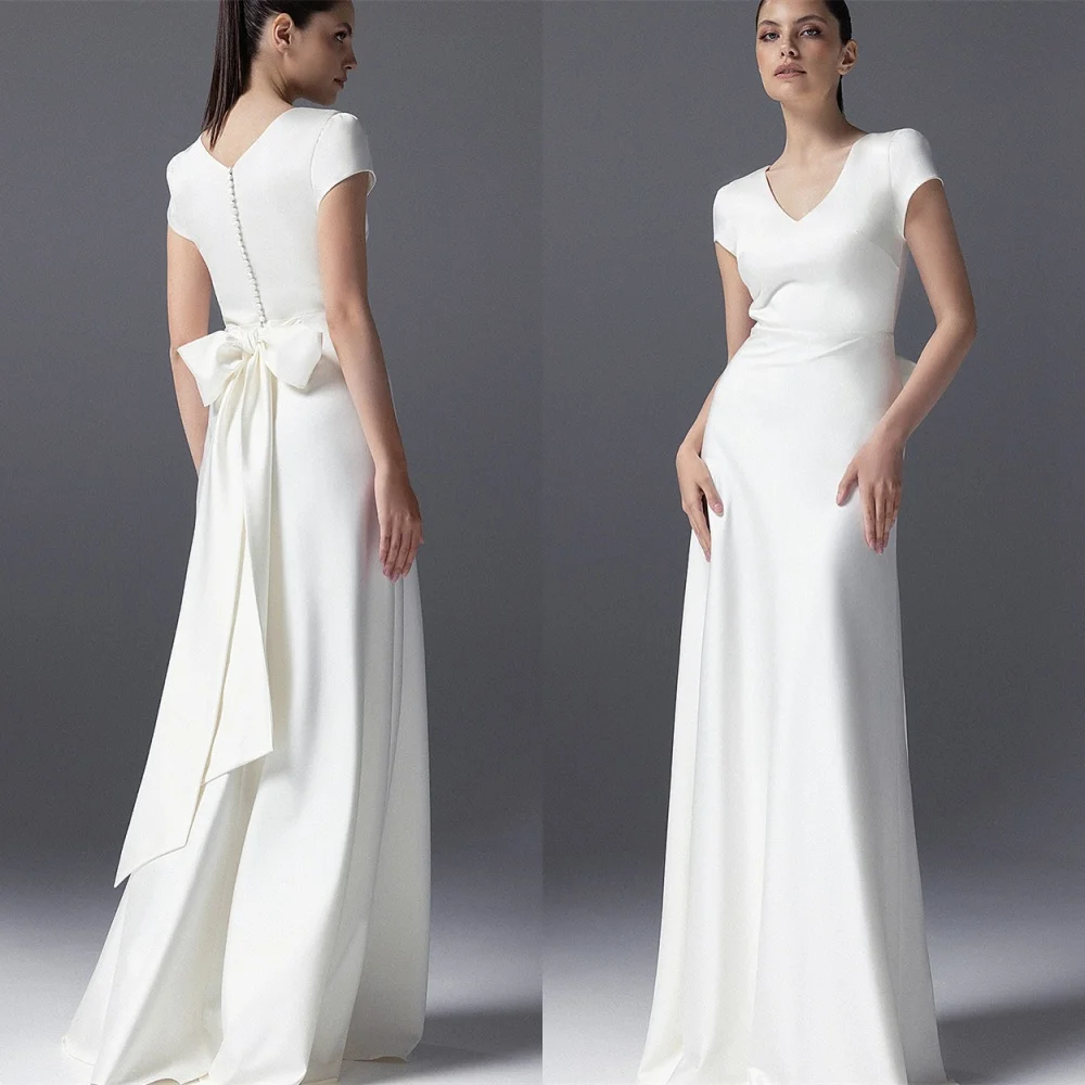 

Customized Romantic Wedding Dresses Luxury Short Sleeves Heavy Industry Wedding Dresses Buttons Back Special Occasion Gowns