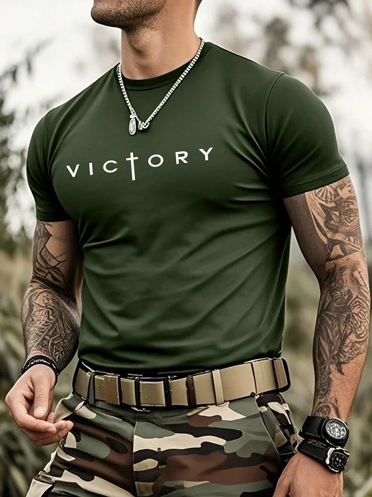 Fashion Men's Victory Cross Letter Graphic T-Shirt Simple Solid Color Crew Neck Short Sleeve Tee Summer Casual Daily Tops