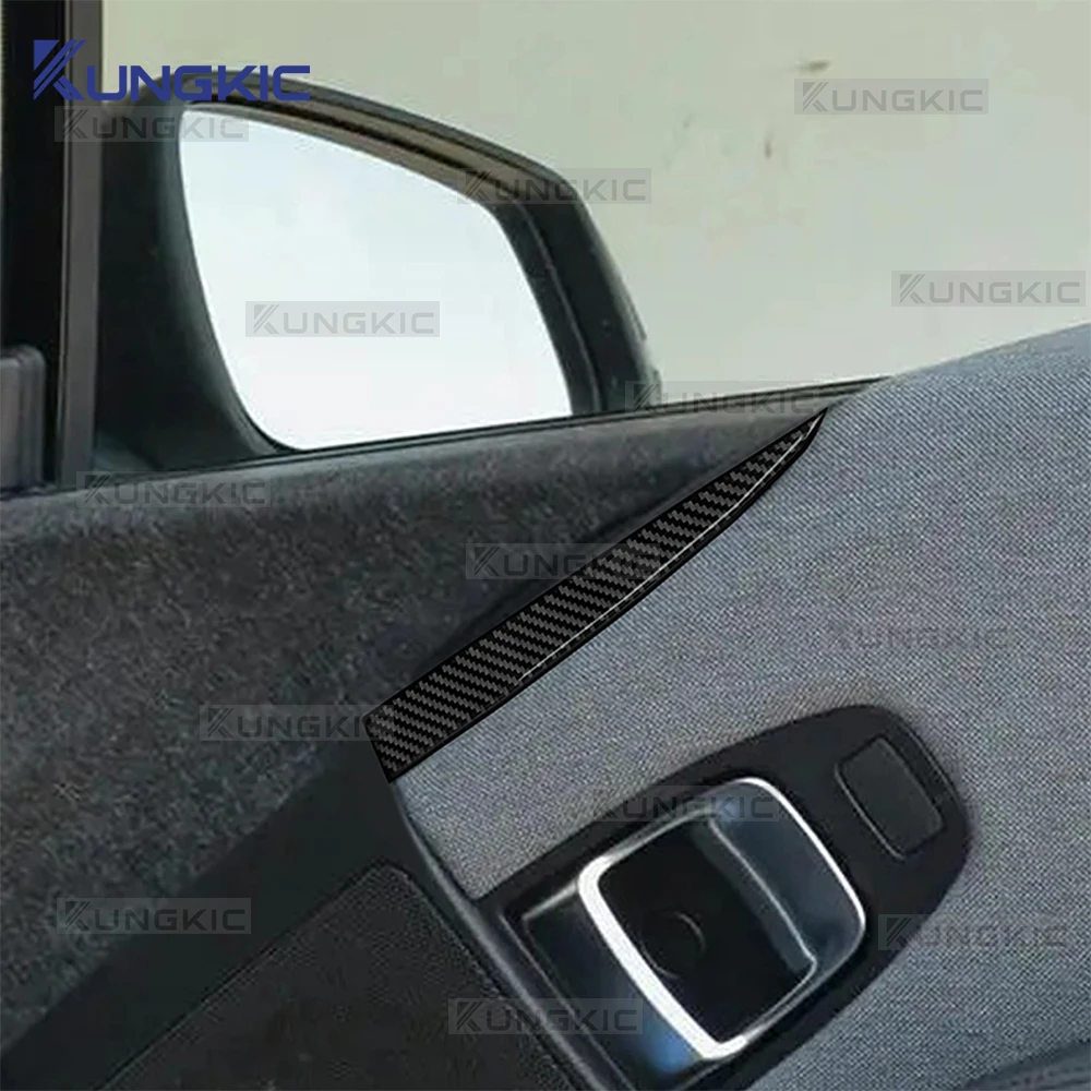 ملصق لوحة الزخرفة فوق مكبر صوت الباب مصنوع من ألياف الكربون الناعمة الحقيقية لسيارة BMW i3 2013 2014 2015 2016 2017 2018 2019 2020 2021 2022