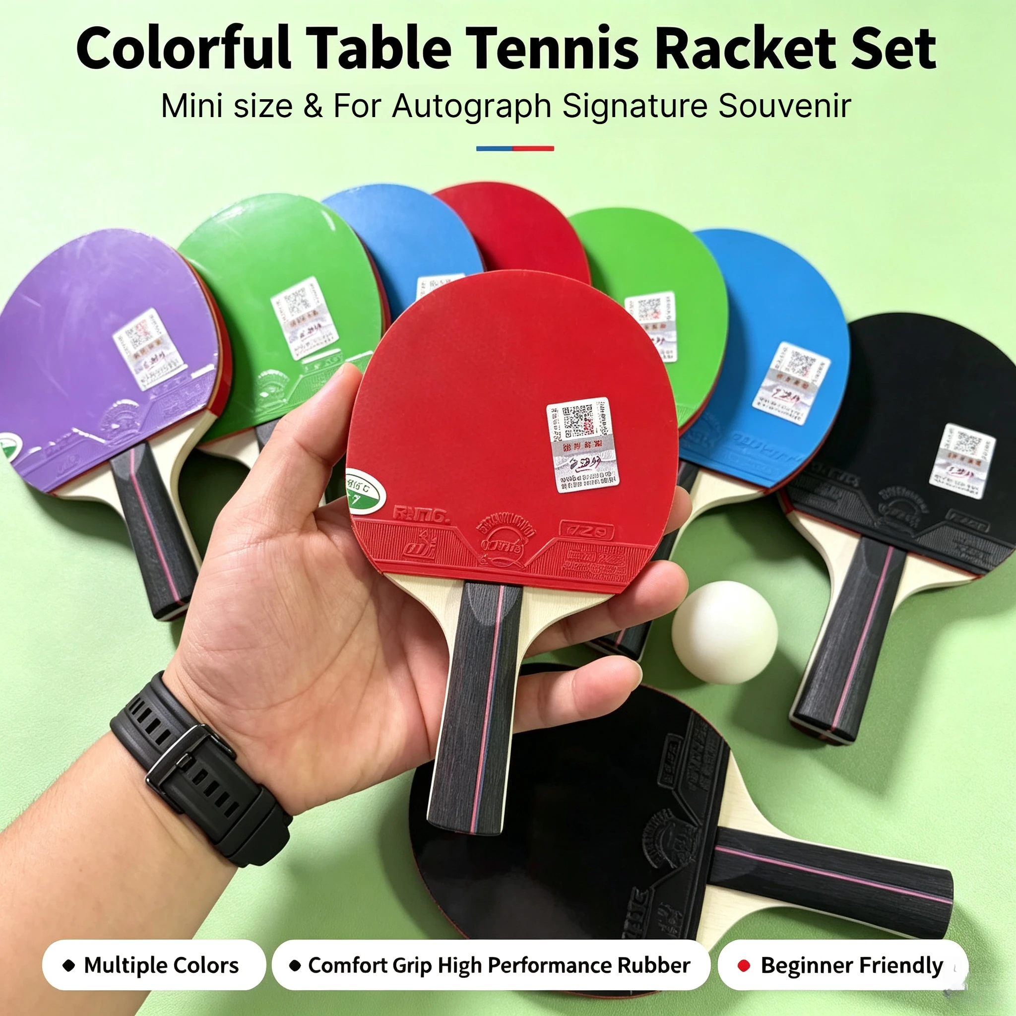 729 Mini Table Tennis Blade Colorful Hand‑Held Palm Size Ping Pong Paddle For Autograph Signature Souvenir Entertainment Gift