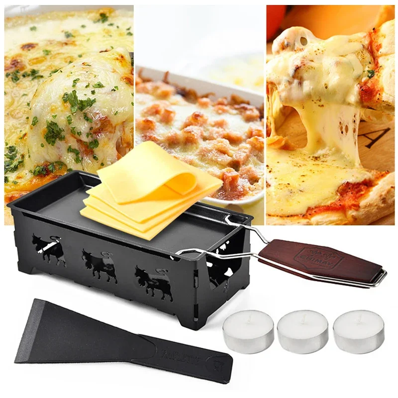 Non-Stick Metal Cheese Raclette Baking Pan Oven Grill Plate Rotaster Baking Tray Stove Frame Spatula Set Kitchen Baking Tool
