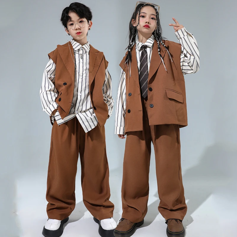 Children Ballroom Hip Hop Dance Costumes For Kids Loose Vest Hiphop Pants Suit Girls Jazz Dancing Performance Clothes DQS14370